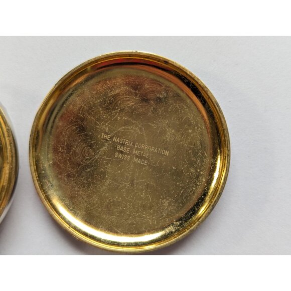 1950s Nastrix 17 Jewels Incabloc Hunter Pocket Watch gold toned metal WORKS, - Picture 9 of 10